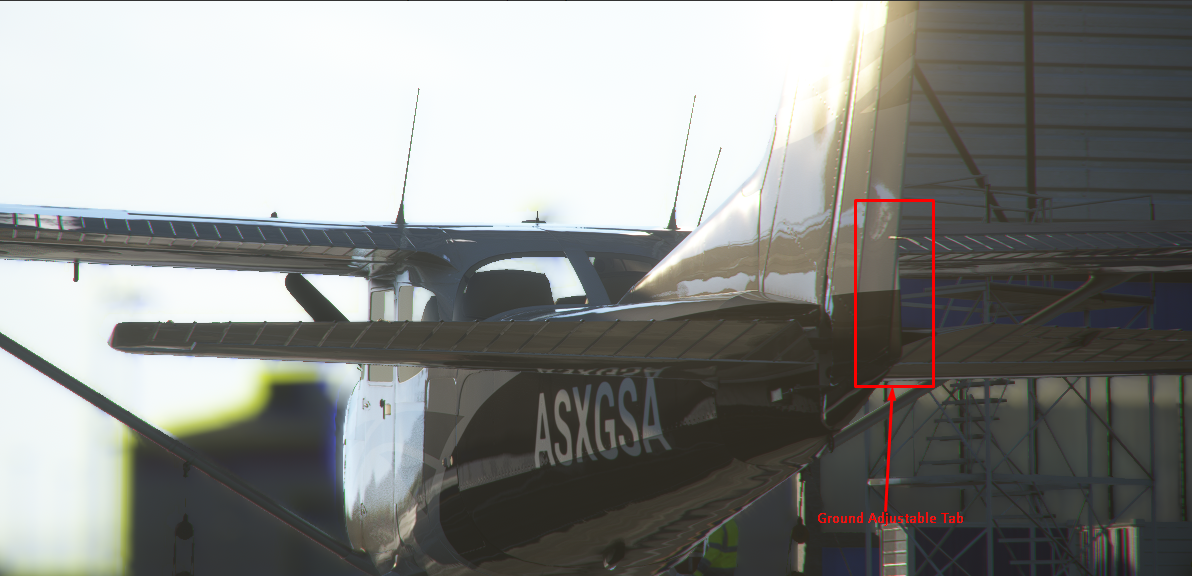 Rear view of Cessna-172 with the Ground Adjustable Tab highlighted.